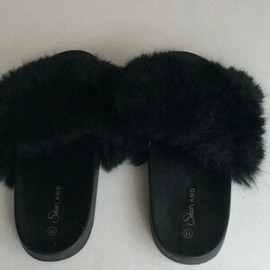 Shoe Land Faux Fur Black Slippers